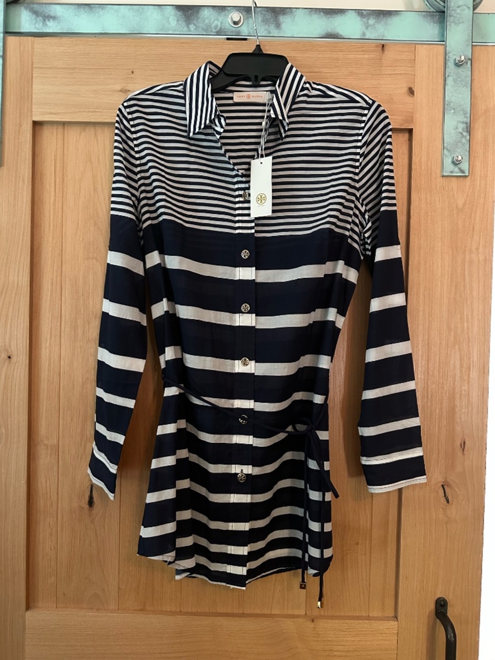 Tory Burch Brigitte Nautical Stripe Cotton Voile Cover Up Tunic NWT Small - Picture 4 of 10